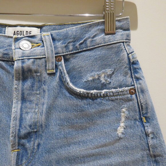 AGOLDE Parker Long Shorts in Swapmeet Light Denim Boho Distressed Casual 23 NWT - Picture 3 of 11